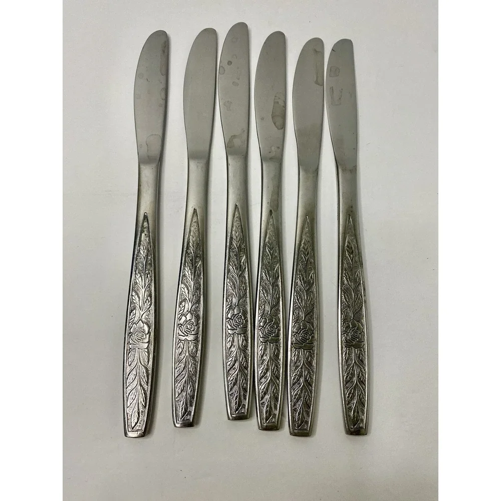 Stanley Roberts Granata Rose Dinner Knives Glossy Lot of 6 Replacements